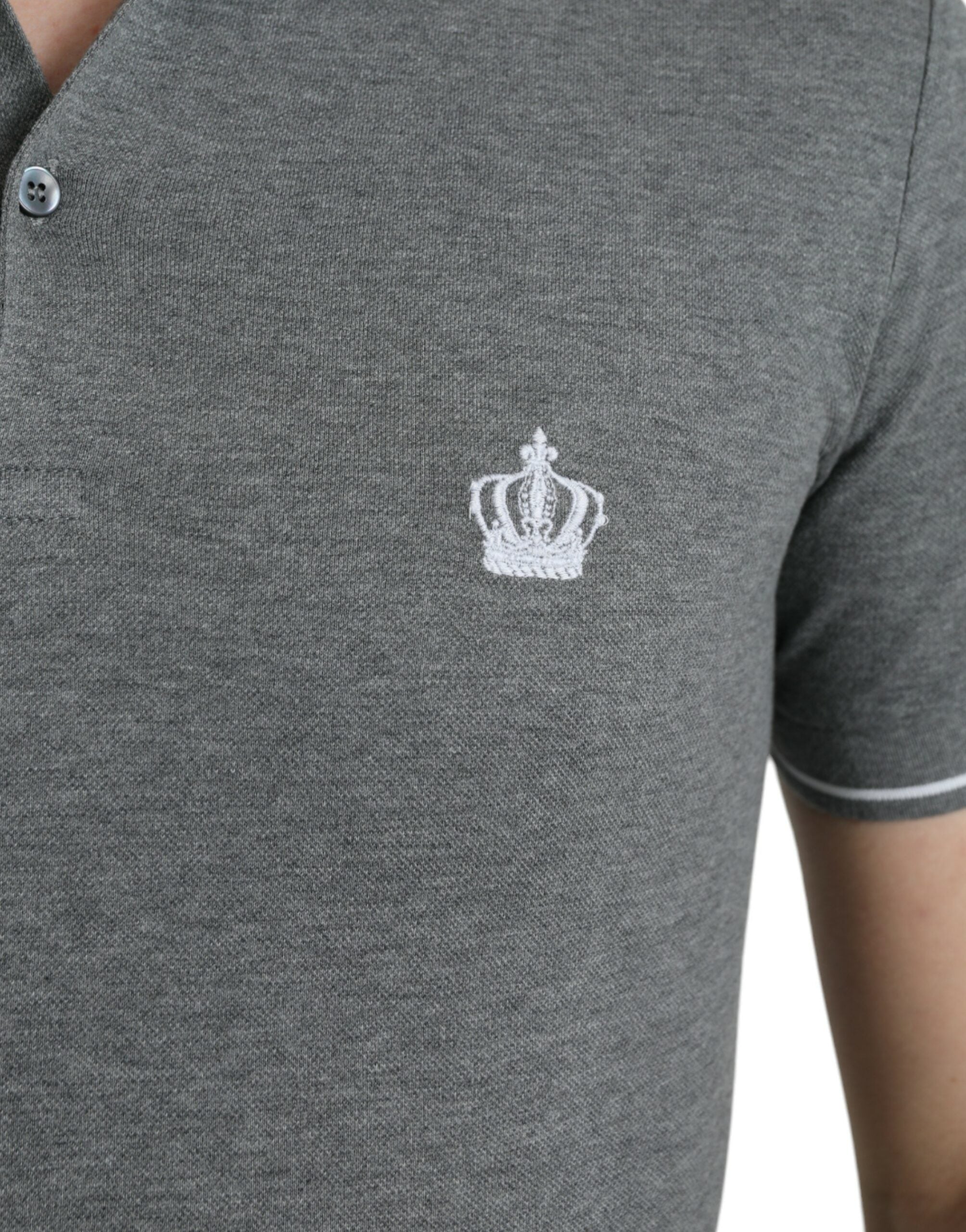 Dolce & Gabbana Graues kurzärmeliges Poloshirt mit Kronen-Stickerei