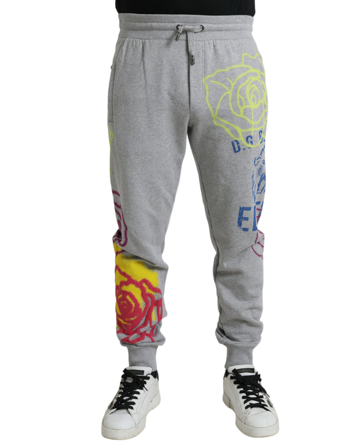 Dolce & Gabbana Graue Baumwoll-Graffiti-Jogginghose
