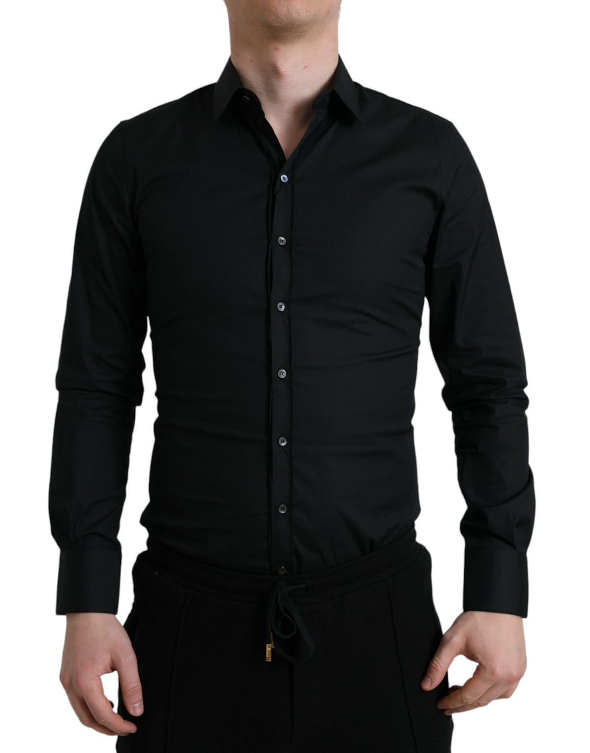 Dolce & Gabbana Schwarzes Slim Fit Stretch-Baumwollhemd