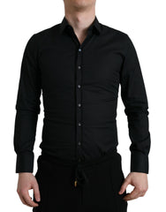 Dolce & Gabbana Schwarzes Slim Fit Stretch-Baumwollhemd