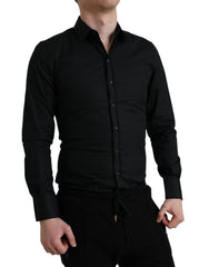 Dolce & Gabbana Schwarzes Slim Fit Stretch-Baumwollhemd