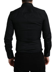 Dolce & Gabbana Schwarzes Slim Fit Stretch-Baumwollhemd