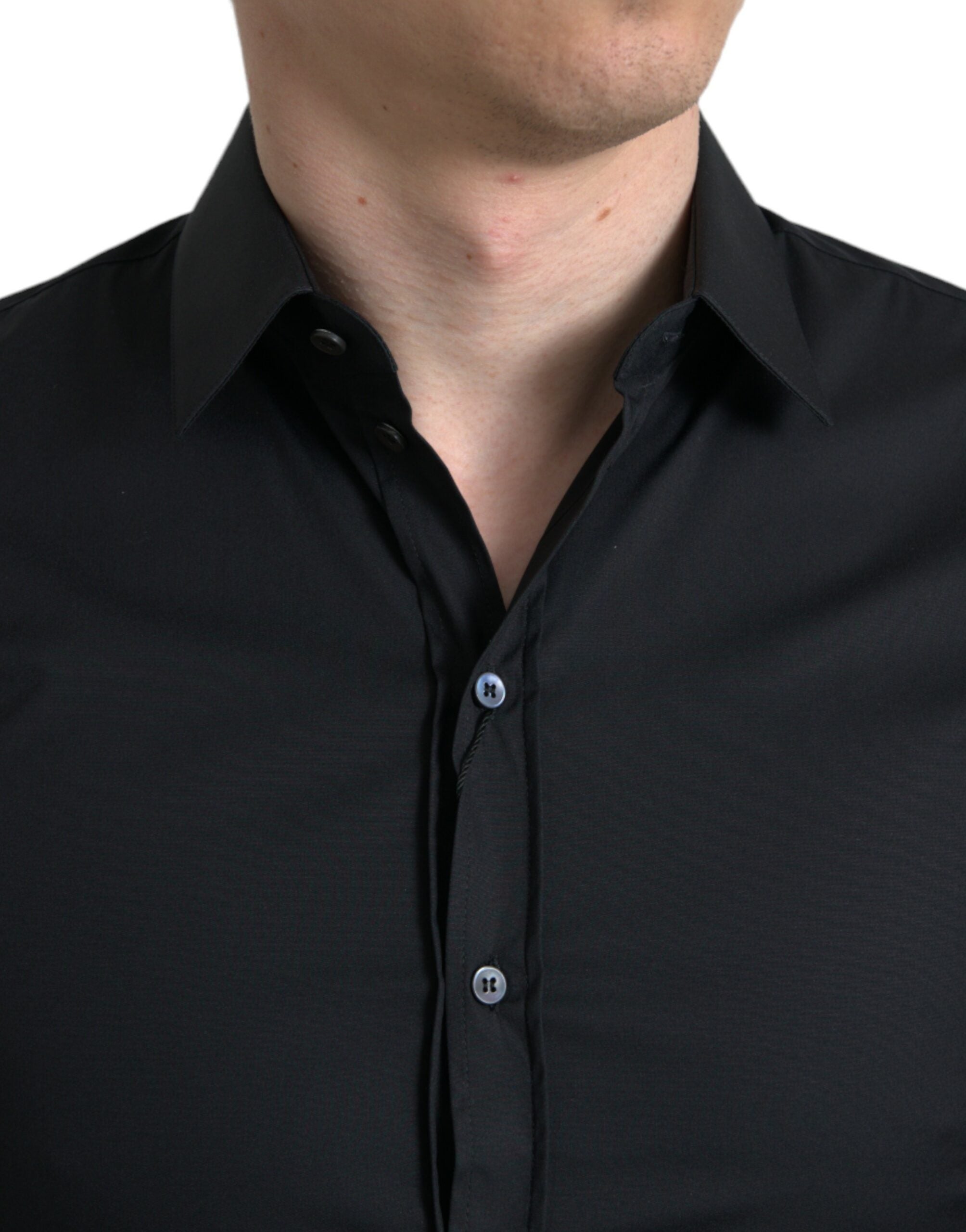 Dolce & Gabbana Schwarzes Slim Fit Stretch-Baumwollhemd