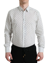 Dolce & Gabbana Wit Patroon Heren GOUD Formeel Overhemd