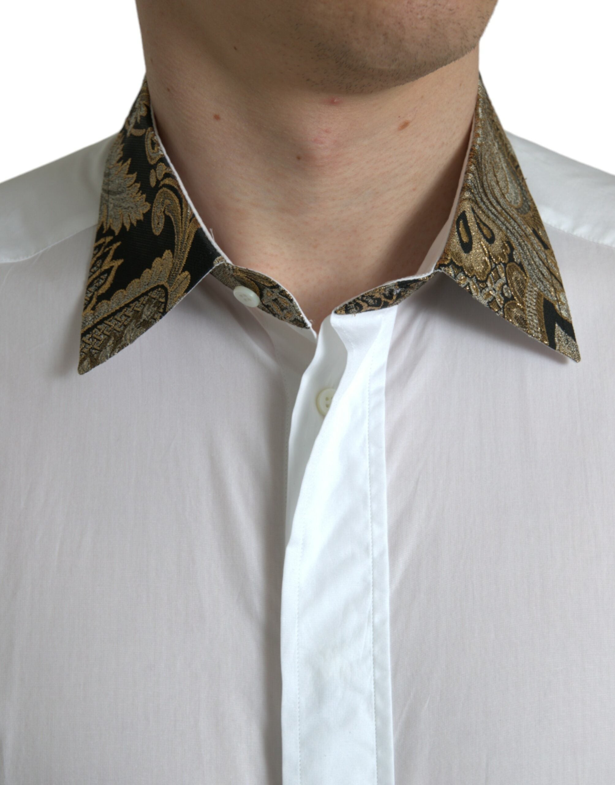 Dolce & Gabbana Weißes Baumwoll-Jacquard Festliches GOLD Hemd