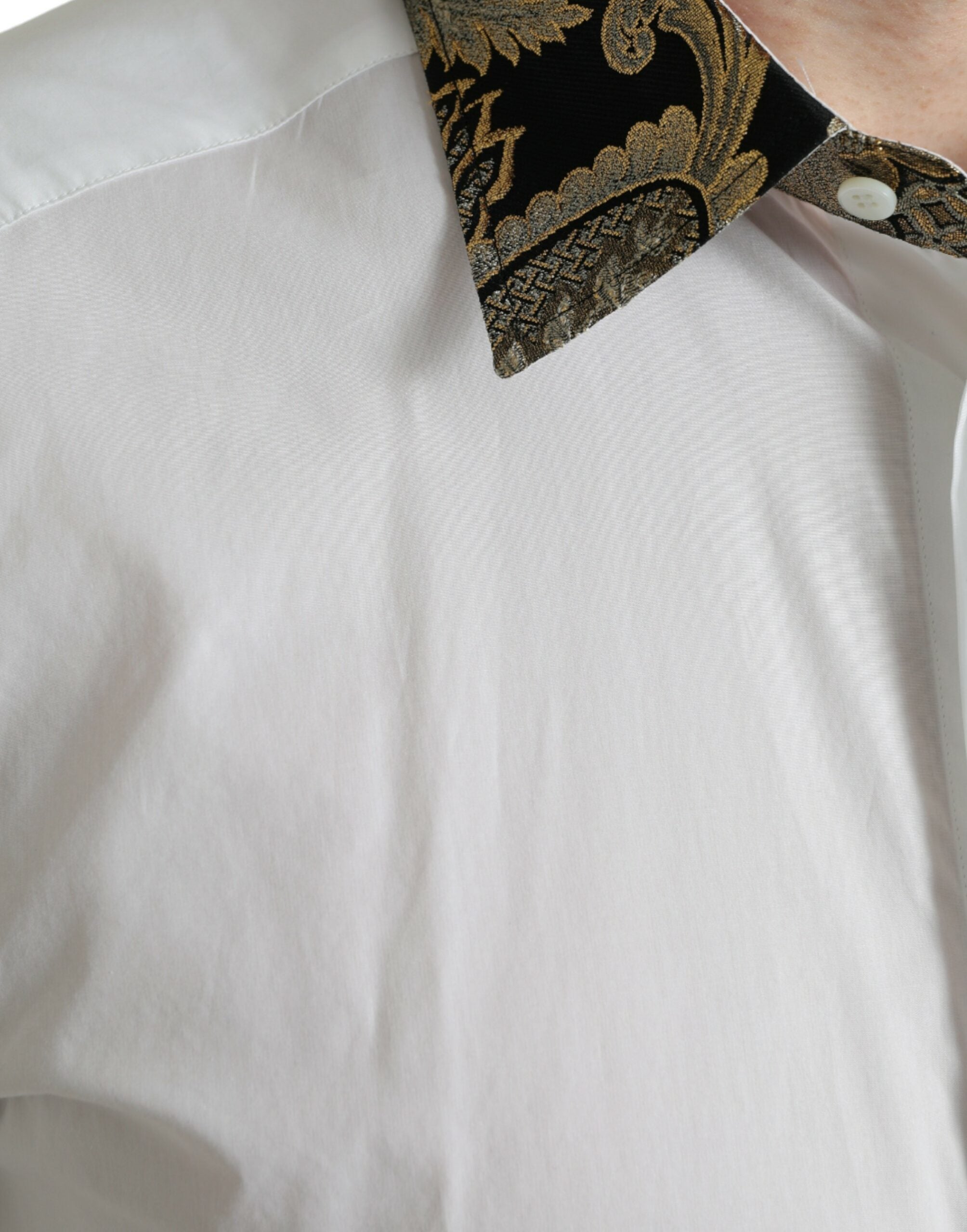 Dolce & Gabbana Weißes Baumwoll-Jacquard Festliches GOLD Hemd