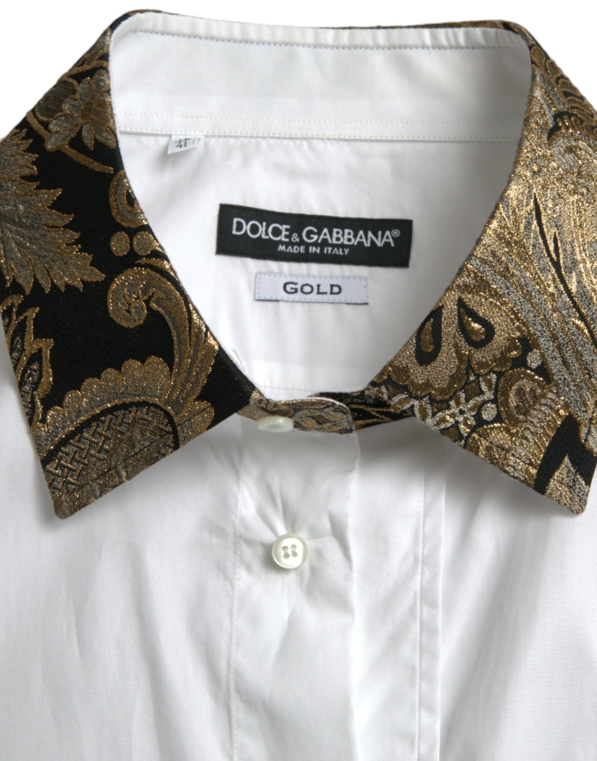 Dolce & Gabbana Weißes Baumwoll-Jacquard Festliches GOLD Hemd