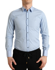 Dolce & Gabbana Hellblaues Baumwoll Herren Business Gold Hemd