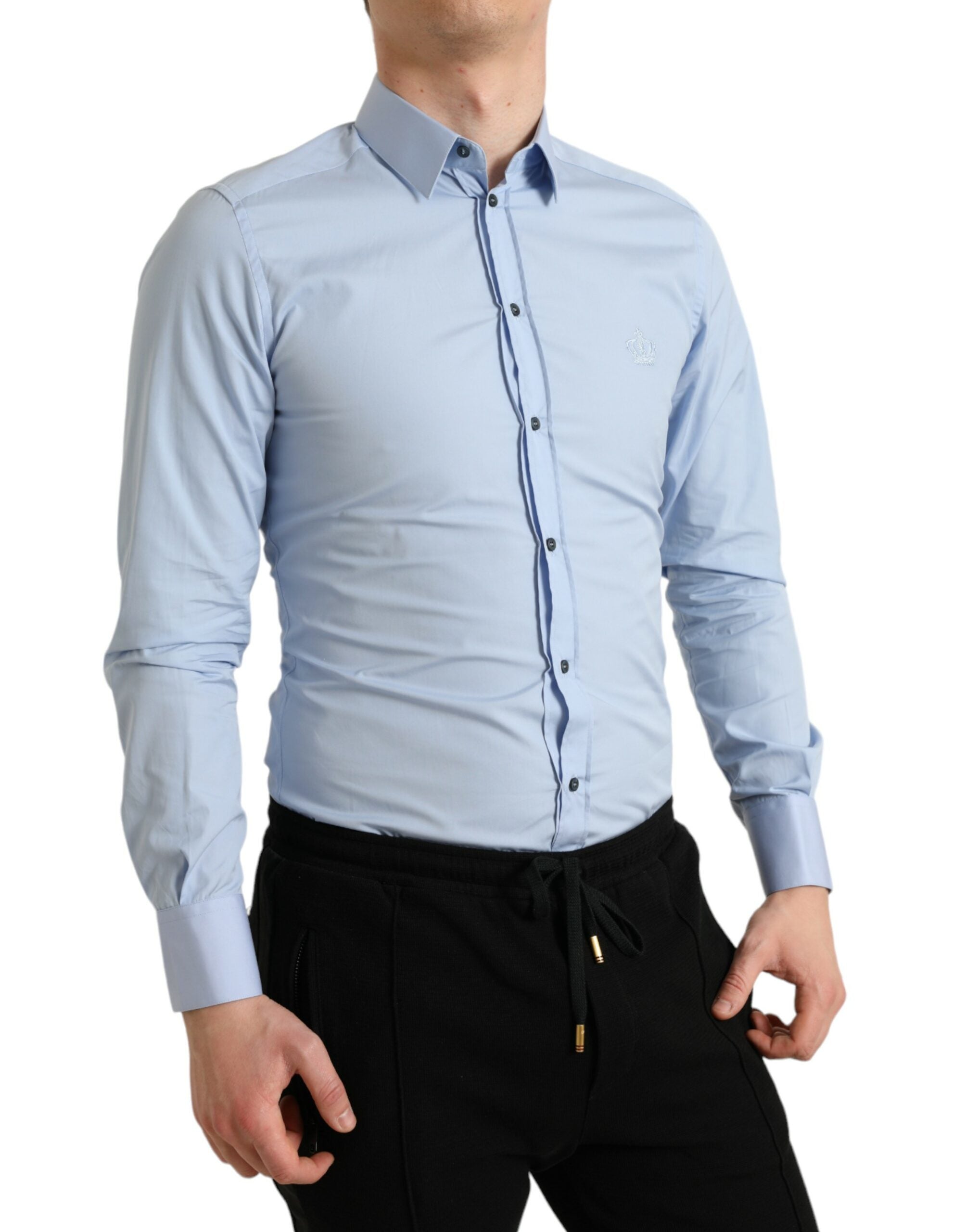 Dolce & Gabbana Hellblaues Baumwoll Herren Business Gold Hemd