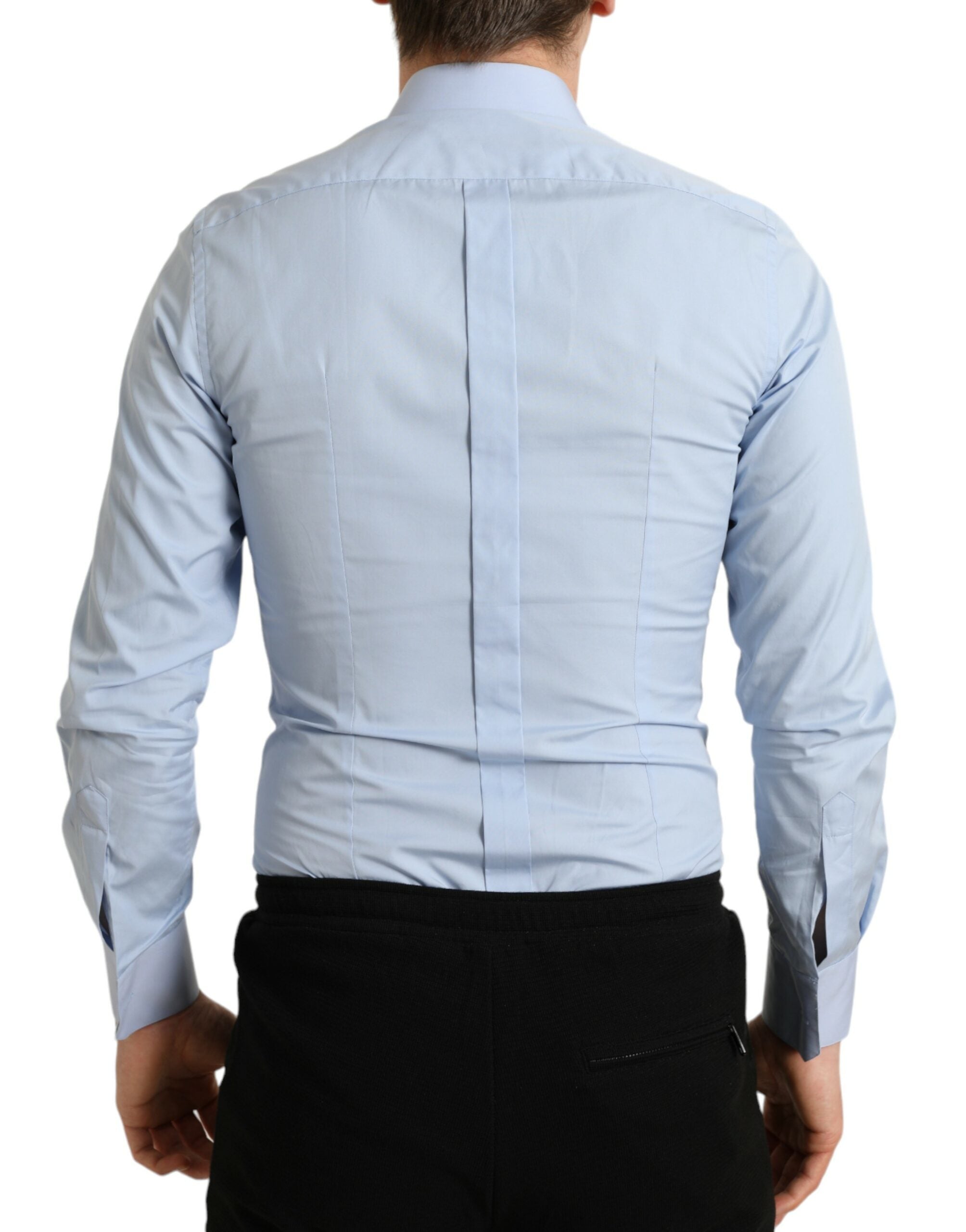 Dolce & Gabbana Hellblaues Baumwoll Herren Business Gold Hemd