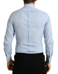 Dolce & Gabbana Hellblaues Baumwoll Herren Business Gold Hemd