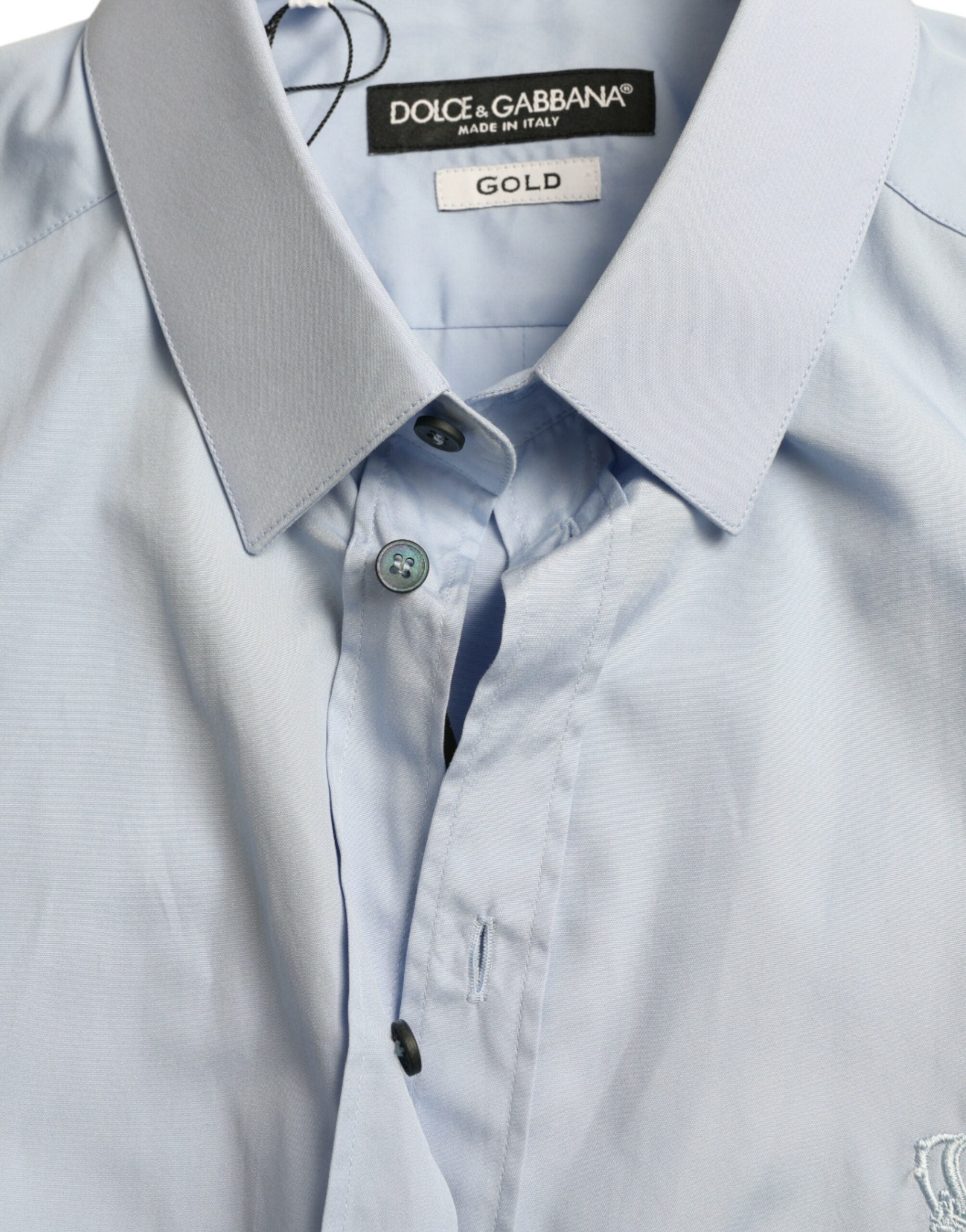 Dolce & Gabbana Hellblaues Baumwoll Herren Business Gold Hemd
