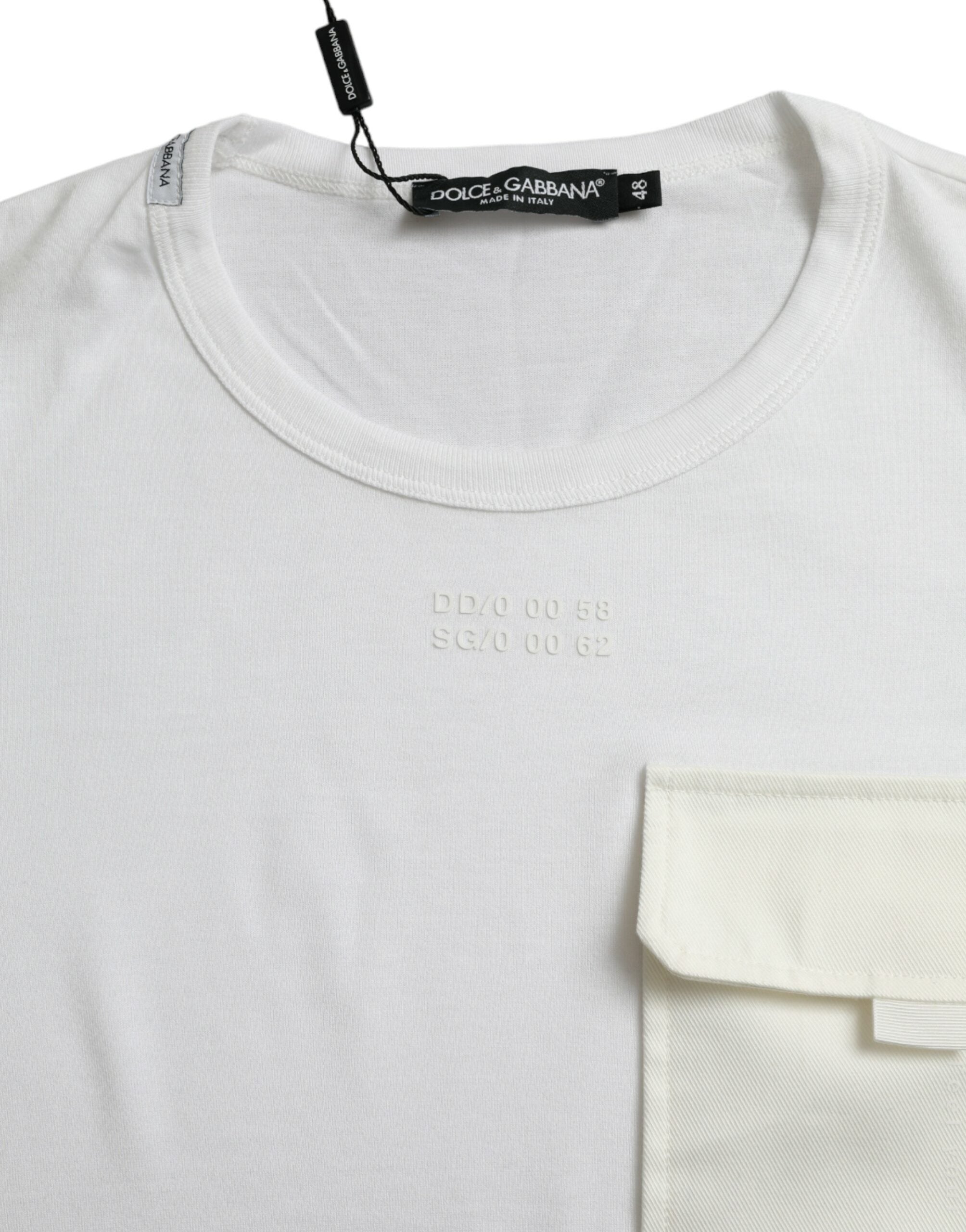 Dolce & Gabbana Weißes Baumwoll-T-Shirt mit kurzen Ärmeln und Brusttasche