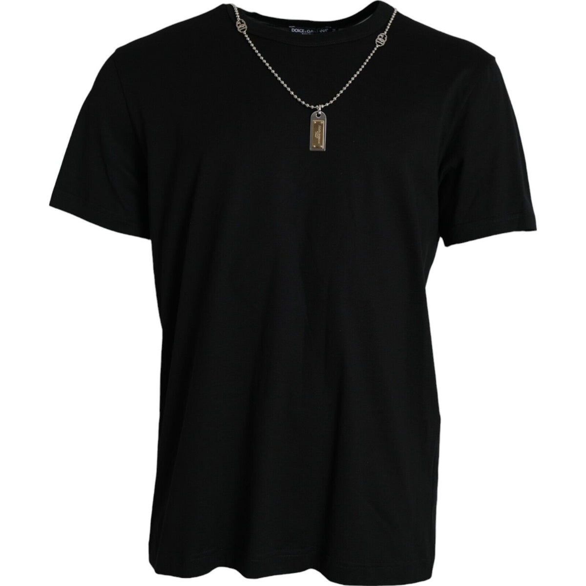 Dolce & Gabbana Schwarzes T-Shirt mit kurzen Ärmeln und silberner Kette