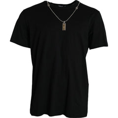 Dolce & Gabbana Schwarzes T-Shirt mit kurzen Ärmeln und silberner Kette