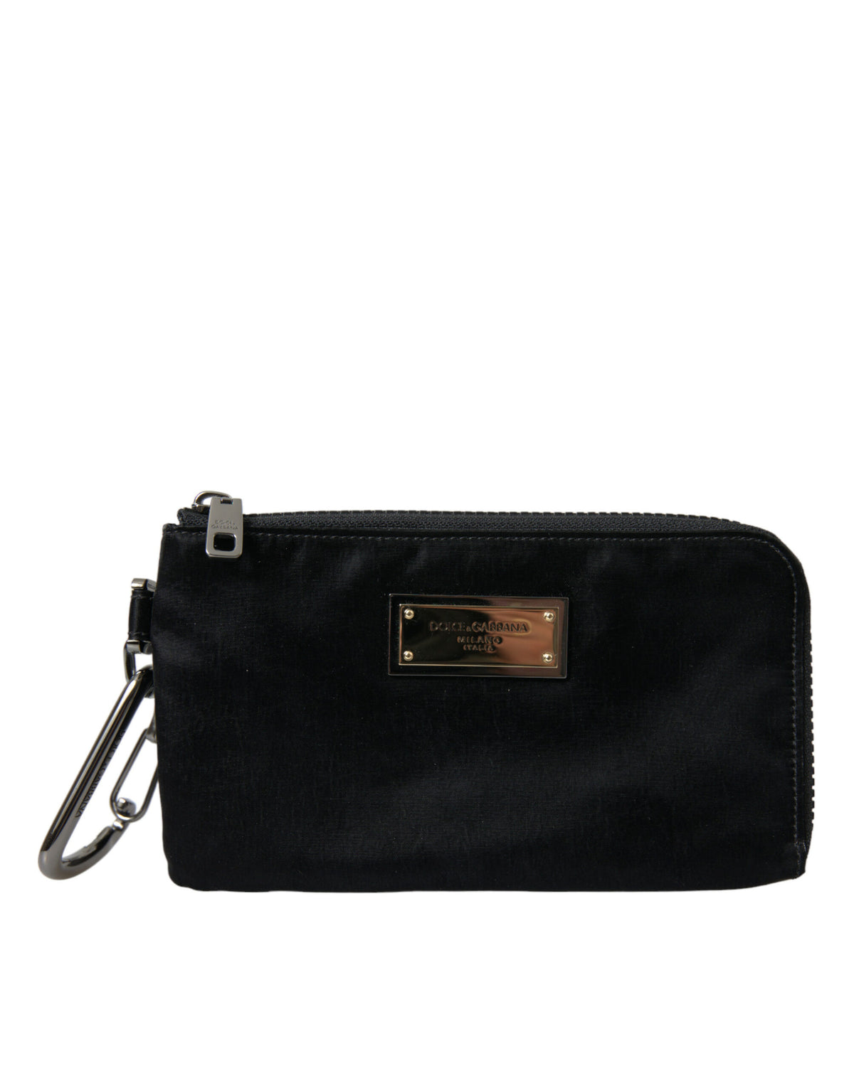 Dolce & Gabbana Zwart Nylon Logo Plaat Sleutelhanger Etui Clutch Tassen