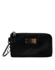 Dolce & Gabbana Zwart Nylon Logo Plaat Sleutelhanger Etui Clutch Tassen