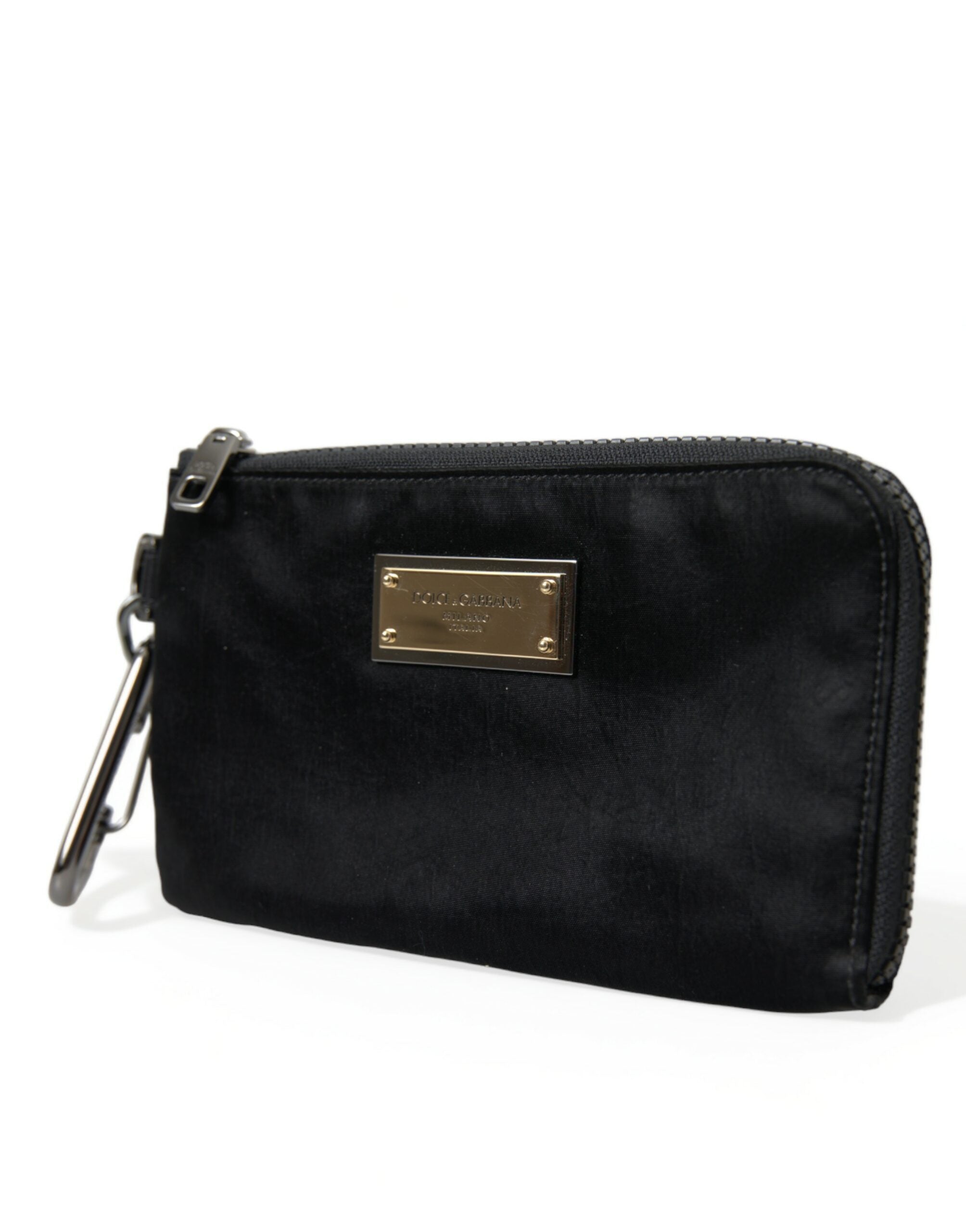Dolce & Gabbana Zwart Nylon Logo Plaat Sleutelhanger Etui Clutch Tassen