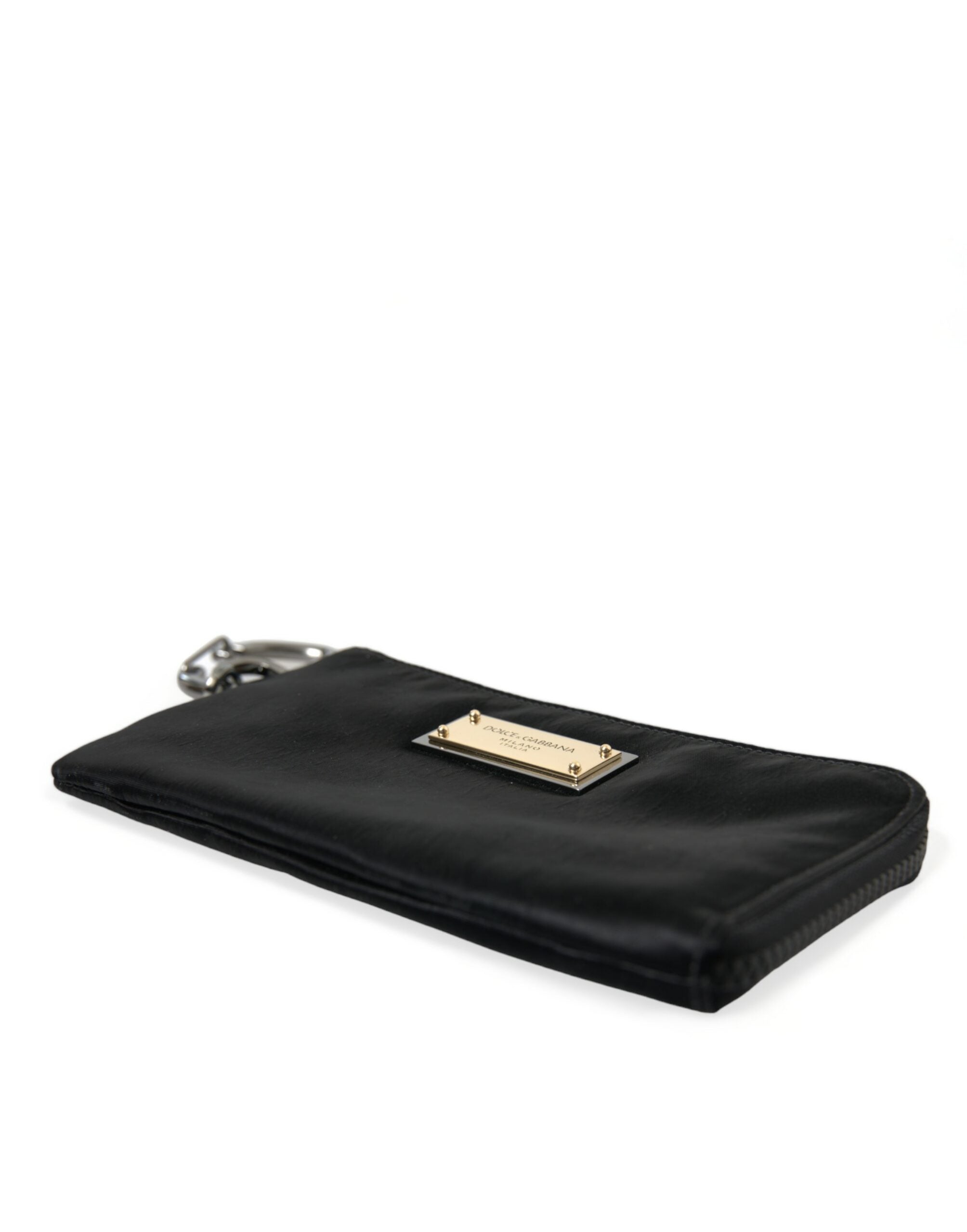 Dolce & Gabbana Zwart Nylon Logo Plaat Sleutelhanger Etui Clutch Tassen