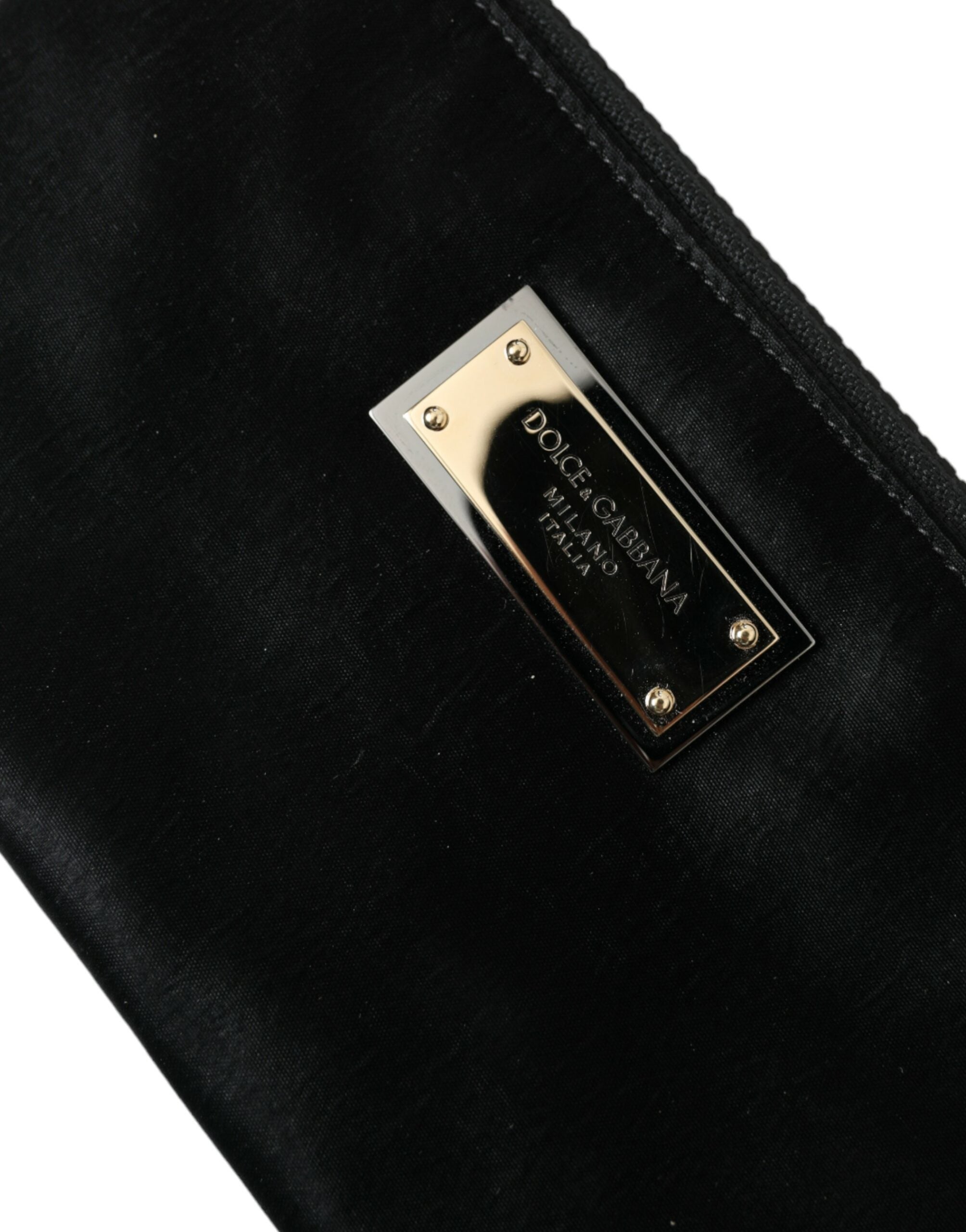 Dolce & Gabbana Zwart Nylon Logo Plaat Sleutelhanger Etui Clutch Tassen