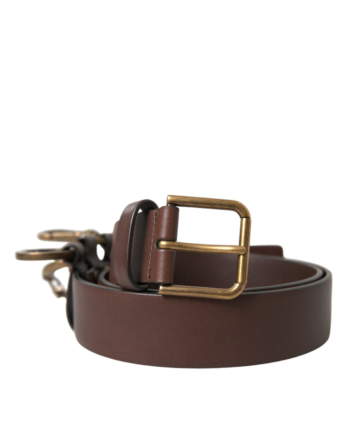 Dolce & Gabbana Brauner Kalbsleder-Gürtel mit goldener Metallschnalle