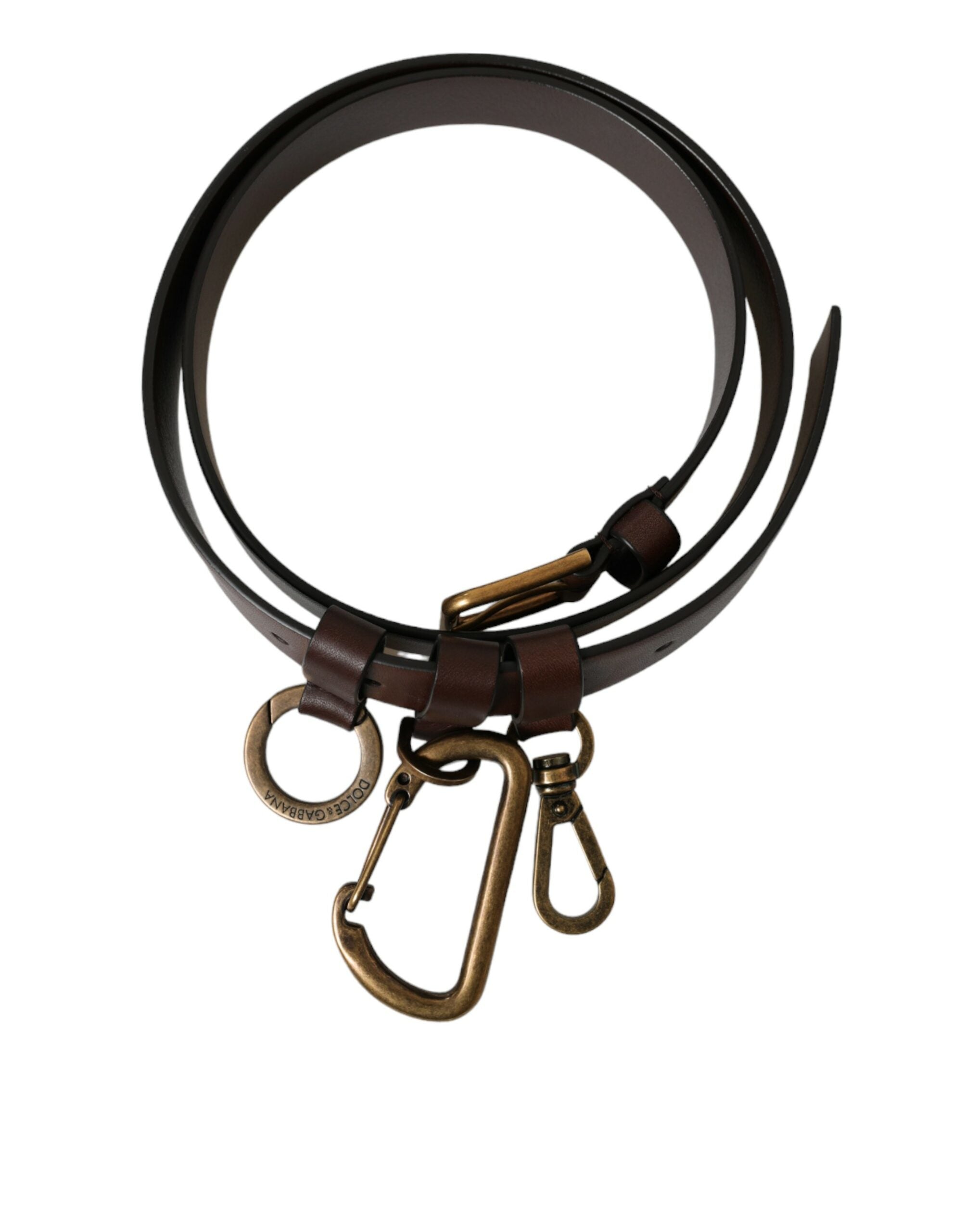 Dolce & Gabbana Brauner Kalbsleder-Gürtel mit goldener Metallschnalle