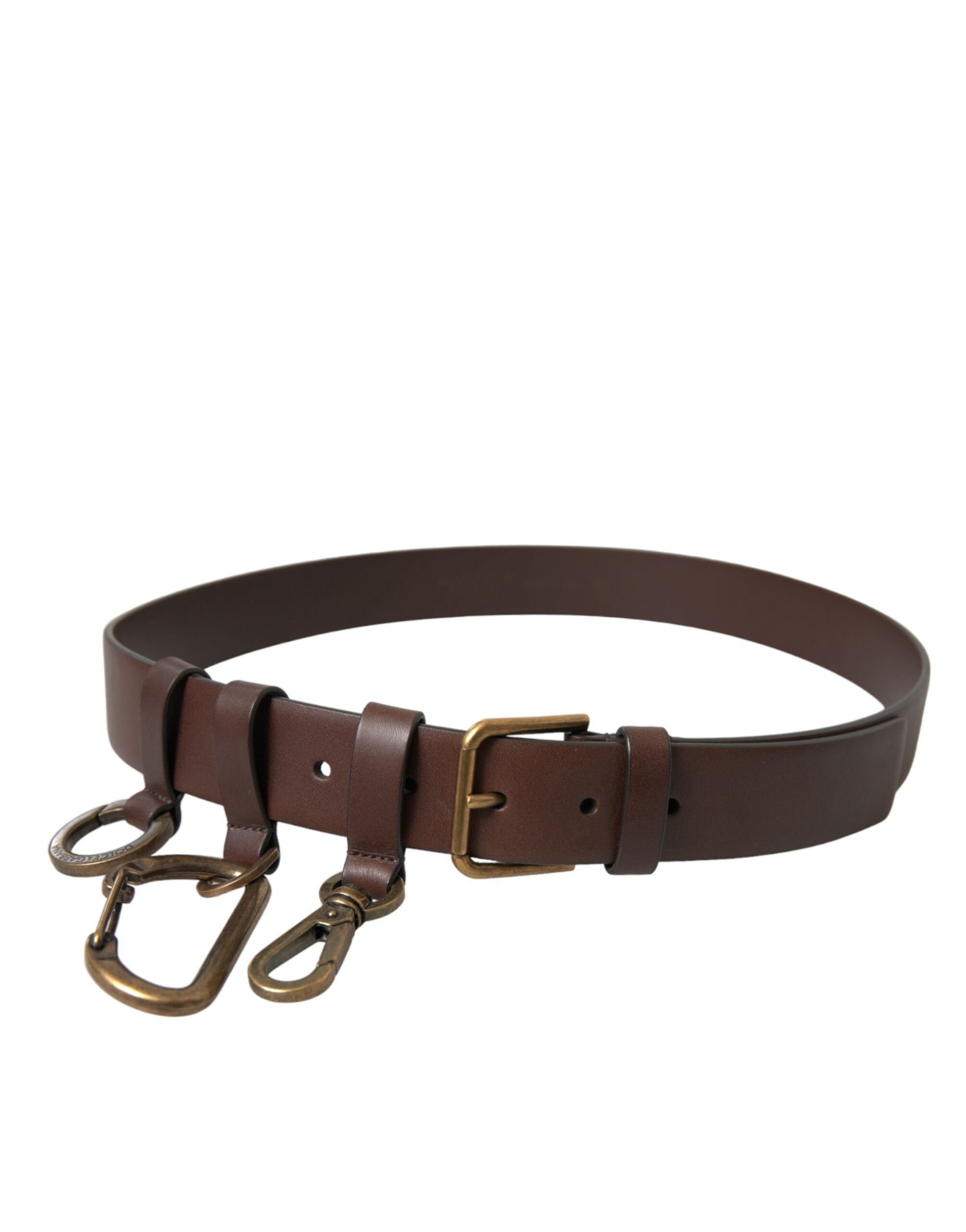 Dolce & Gabbana Brauner Kalbsleder-Gürtel mit goldener Metallschnalle
