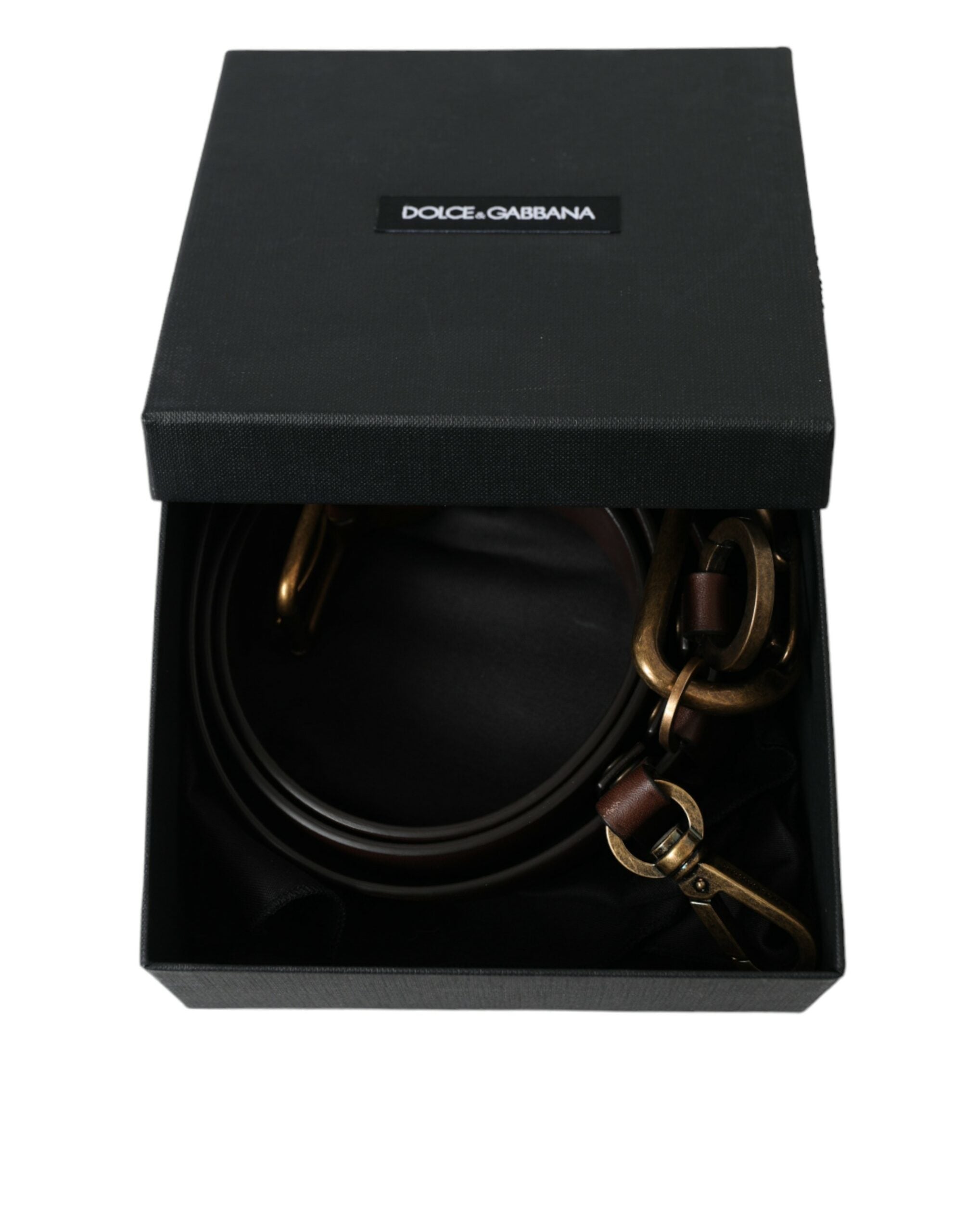 Dolce & Gabbana Brauner Kalbsleder-Gürtel mit goldener Metallschnalle