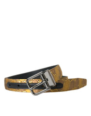 Dolce & Gabbana Gürtel aus Goldleder-Jacquard mit silberner Metallschnalle