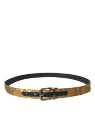 Dolce & Gabbana Gürtel aus Goldleder-Jacquard mit silberner Metallschnalle