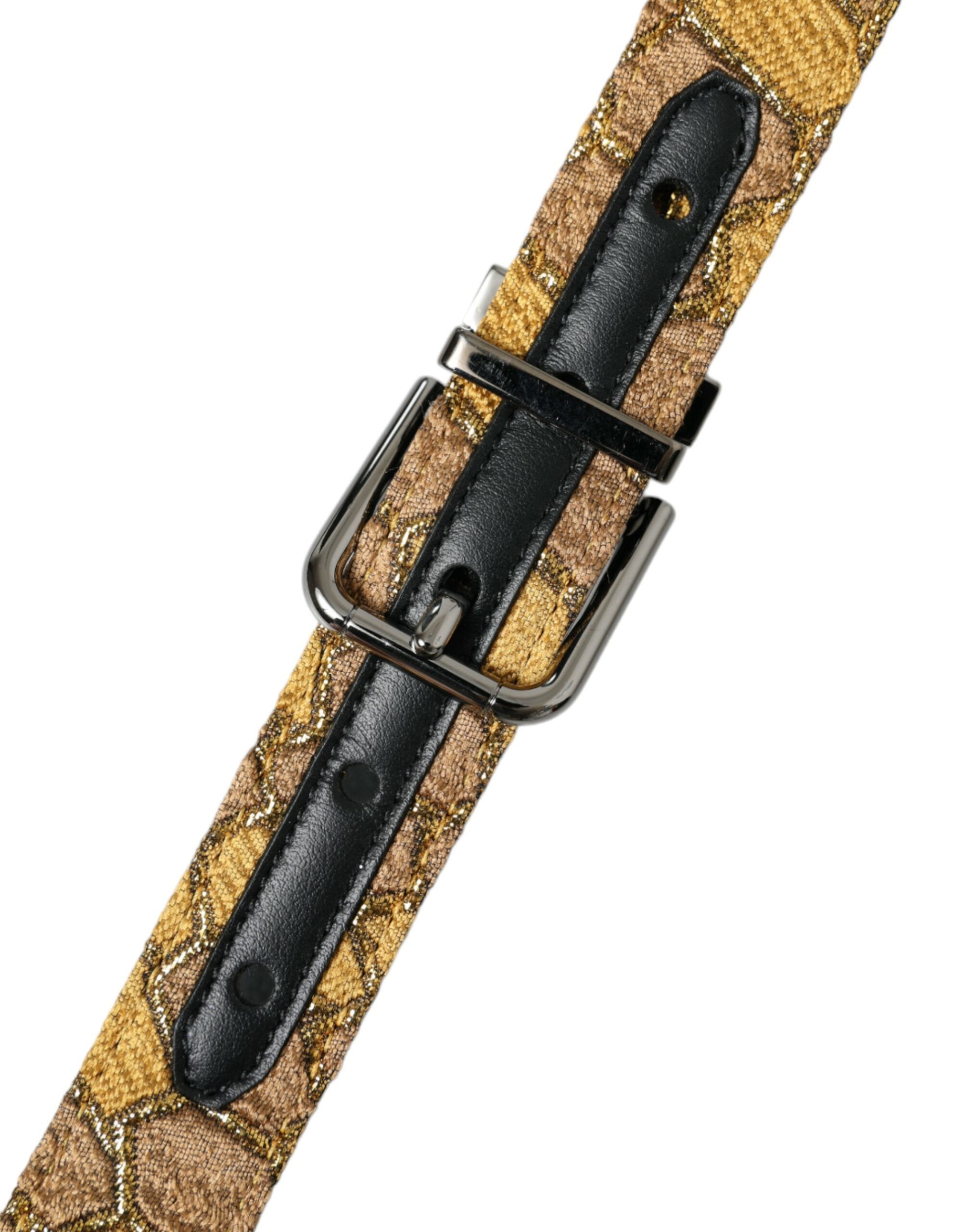 Dolce & Gabbana Gürtel aus Goldleder-Jacquard mit silberner Metallschnalle