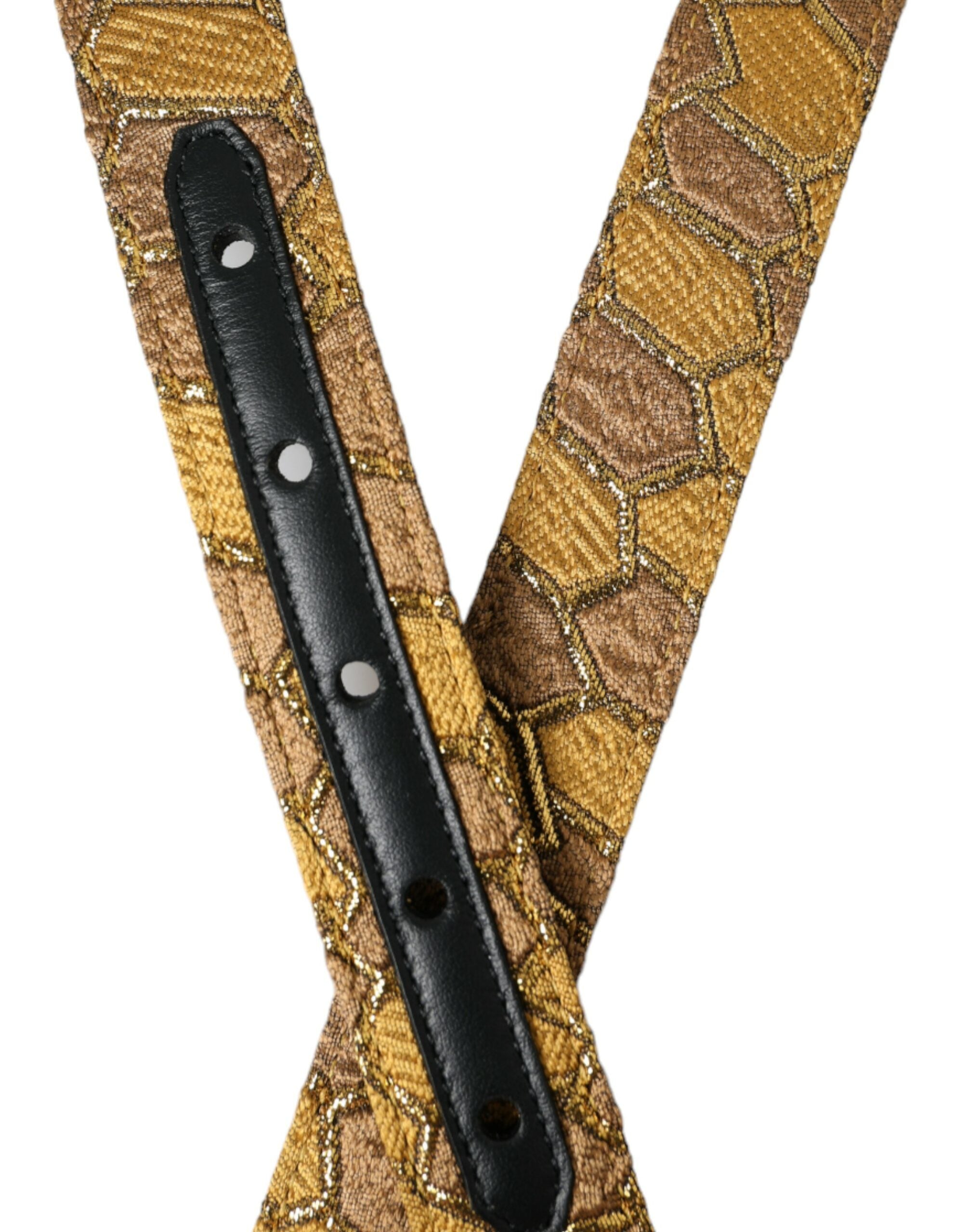 Dolce & Gabbana Gürtel aus Goldleder-Jacquard mit silberner Metallschnalle