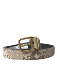 Dolce & Gabbana Bruine Python Leren Gouden Metalen Gesp Riem