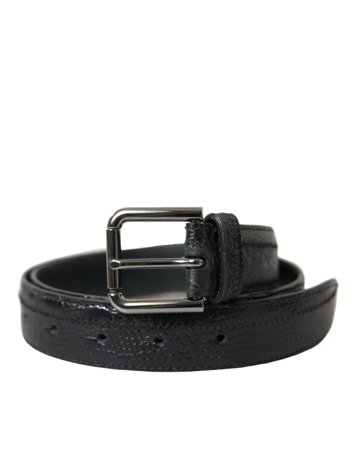 Dolce & Gabbana Gürtel aus schwarzem exotischem Leder mit Metallschnalle in Silber