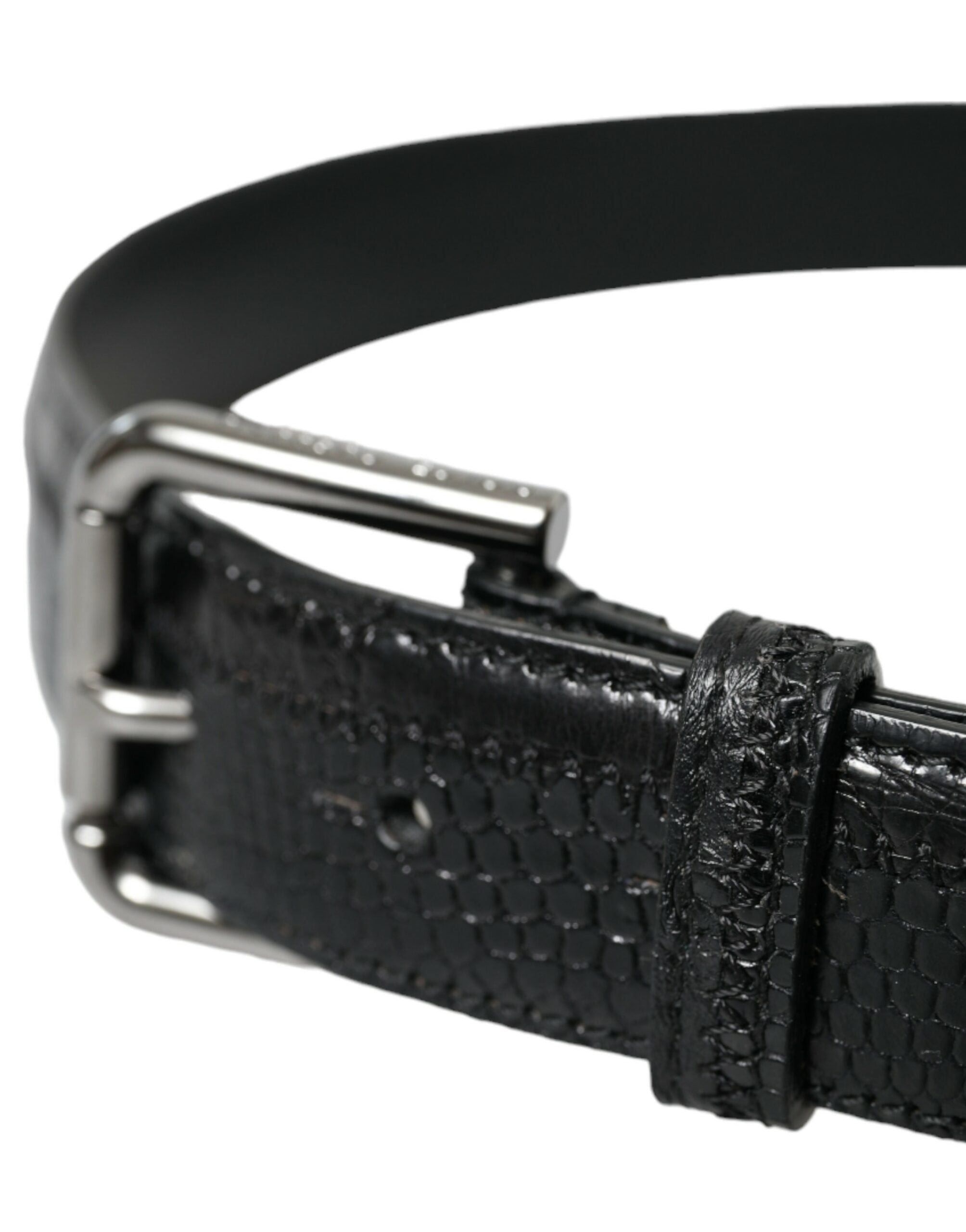 Dolce & Gabbana Gürtel aus schwarzem exotischem Leder mit Metallschnalle in Silber