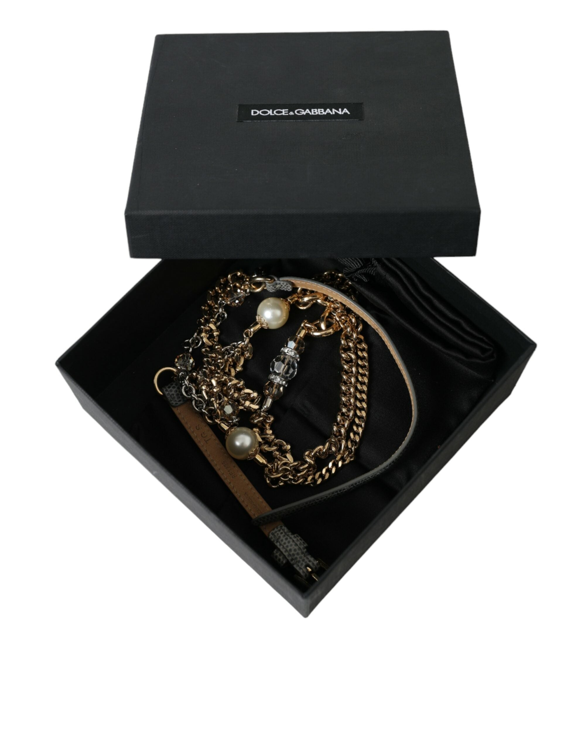 Dolce & Gabbana Blauer geflochtener Goldmessingketten-Taillengürtel