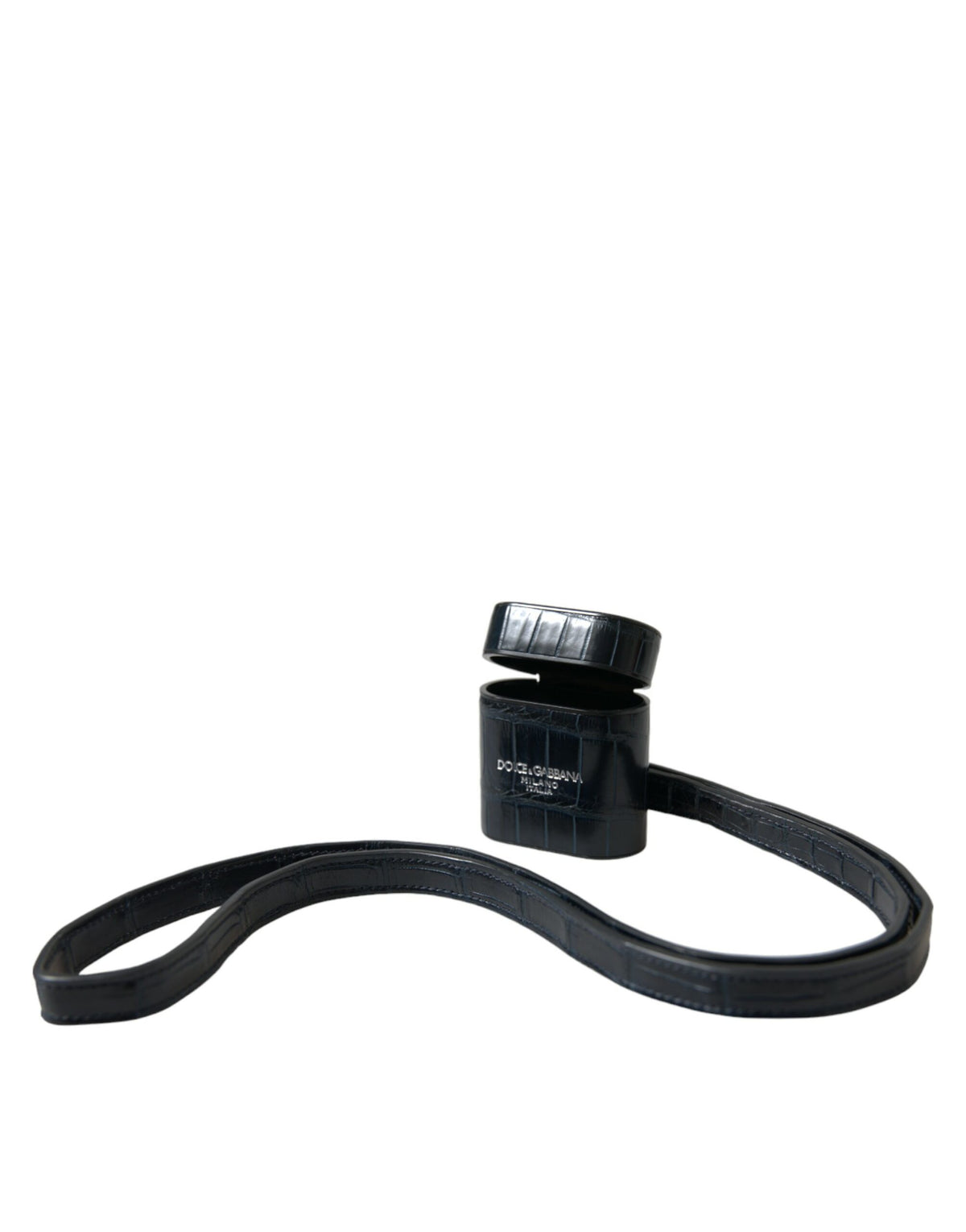 Dolce & Gabbana schwarzes Airpods-Etui aus Krokodilleder mit silberfarbenem Metalllogo