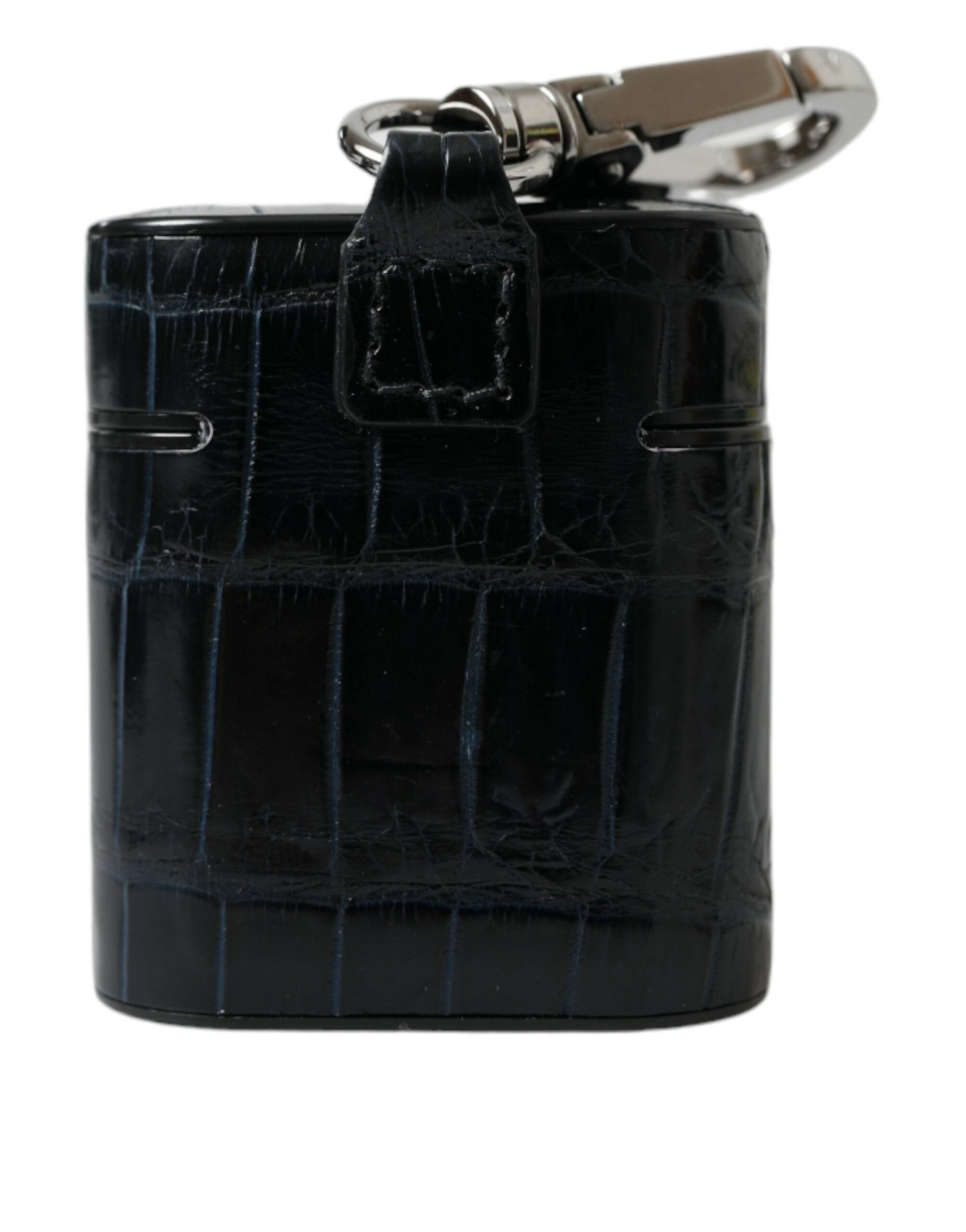 Dolce & Gabbana schwarzes Airpods-Etui aus Krokodilleder mit silberfarbenem Metalllogo