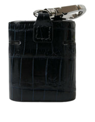 Dolce & Gabbana schwarzes Airpods-Etui aus Krokodilleder mit silberfarbenem Metalllogo