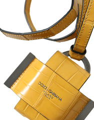Dolce & Gabbana Gelber Schlüsselanhänger mit Krokodilleder-Logo-Print