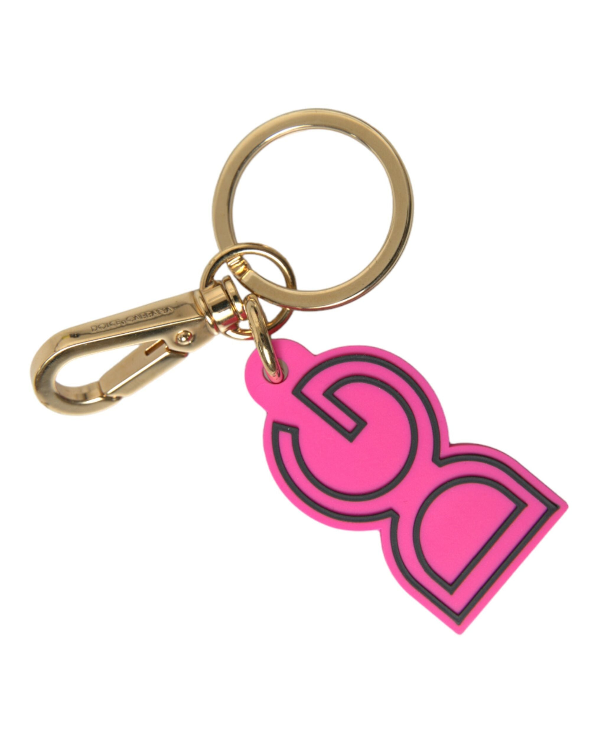 Dolce & Gabbana Pink Gummi Goldfarbenes Metall DG Logo Schlüsselanhänger