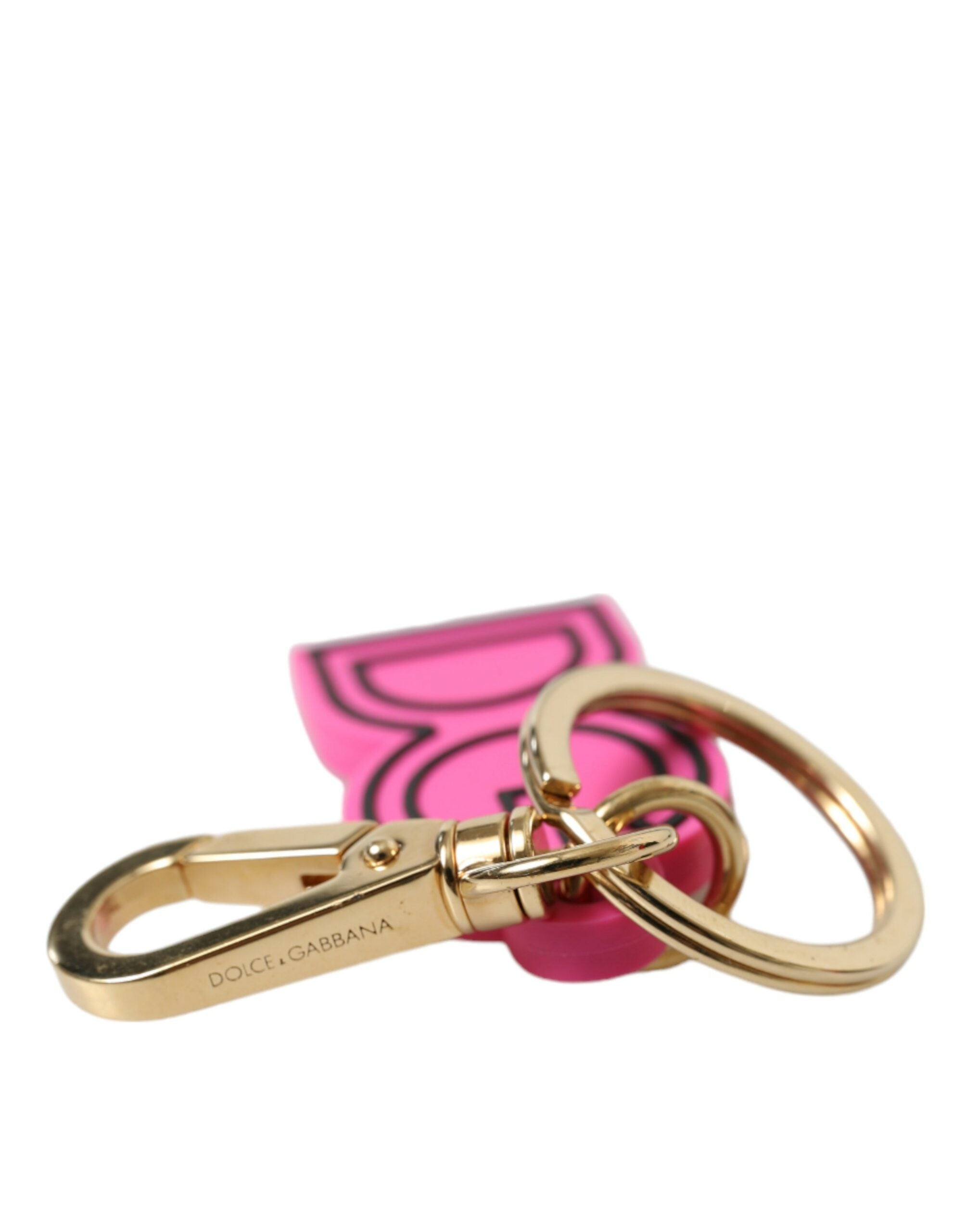 Dolce & Gabbana Pink Gummi Goldfarbenes Metall DG Logo Schlüsselanhänger