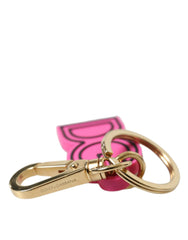 Dolce & Gabbana Pink Gummi Goldfarbenes Metall DG Logo Schlüsselanhänger