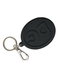 Dolce & Gabbana Zwart Rubber DG Logo Zilver Messing Metaal Sleutelhanger