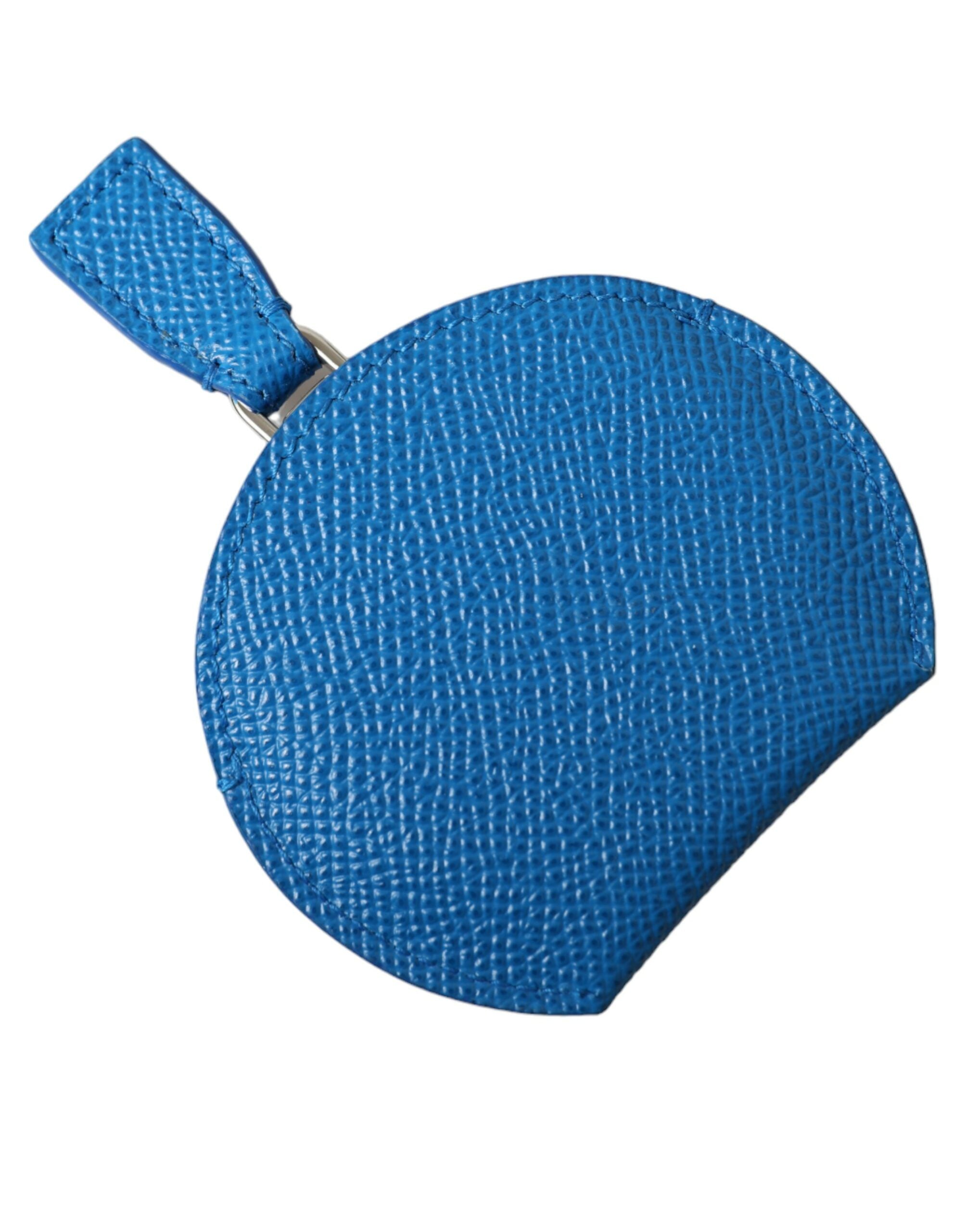 Dolce & Gabbana Handspiegelhalter aus blauem Kalbsleder mit rundem Logo