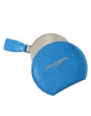 Dolce & Gabbana Handspiegelhalter aus blauem Kalbsleder mit rundem Logo