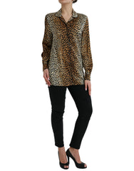 Dolce & Gabbana Bruine Blouse met Luipaardprint en Lange Mouwen