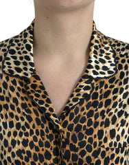 Dolce & Gabbana Bruine Blouse met Luipaardprint en Lange Mouwen