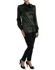 Dolce & Gabbana Grijze Blouse Top met Lange Mouwen en Ascot Kraag