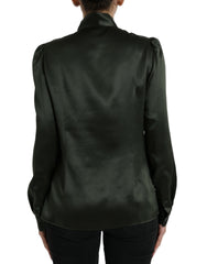 Dolce & Gabbana Grijze Blouse Top met Lange Mouwen en Ascot Kraag